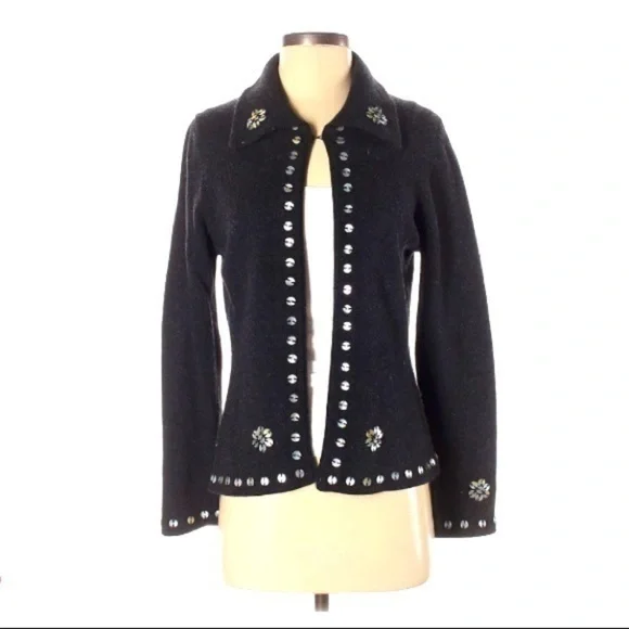 VINTAGE Lamb’s Wool Cardigan Open Front Jacket w Button Accents SUSAN MARTIN Sm - Picture 2 of 9